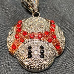 Silver Toned Mushroom Pendant with Black and Red Accents